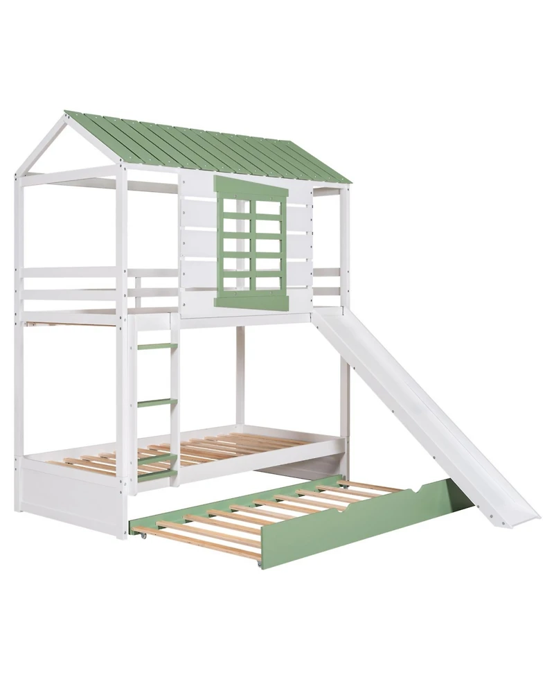 Streamdale Furniture Twin House Bunk Bed w/ Slide & Trundle