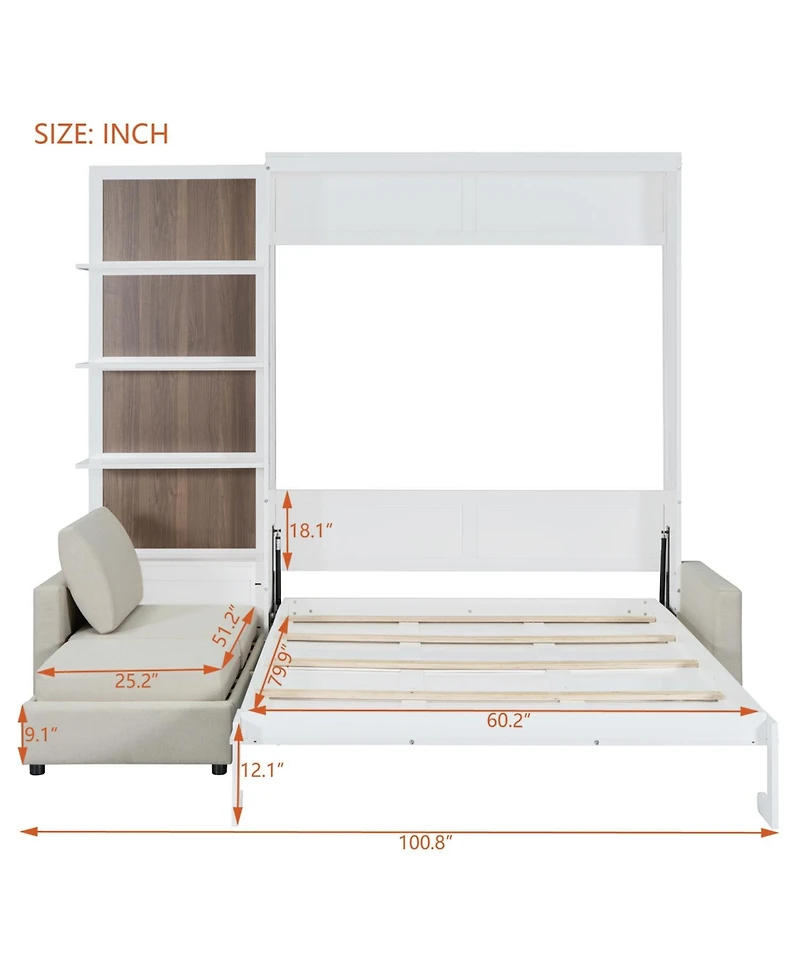 Streamdale Furniture Streamdale Queen Size Murphy Bed Wall Bed with Sofa and Shelves