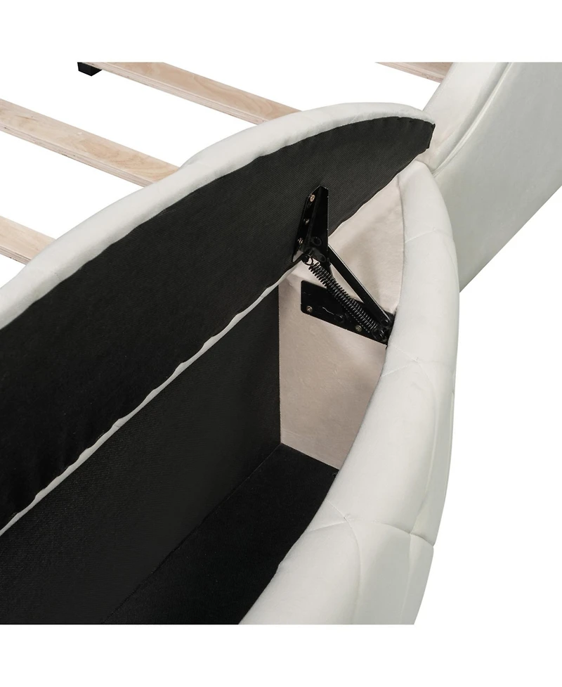 Streamdale Furniture Queen Upholstered Platform Bed w/ Wingback, Drawer & Stools