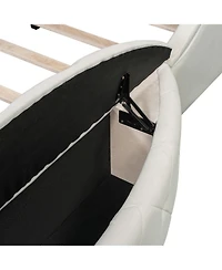 Streamdale Furniture Queen Upholstered Platform Bed w/ Wingback, Drawer & Stools