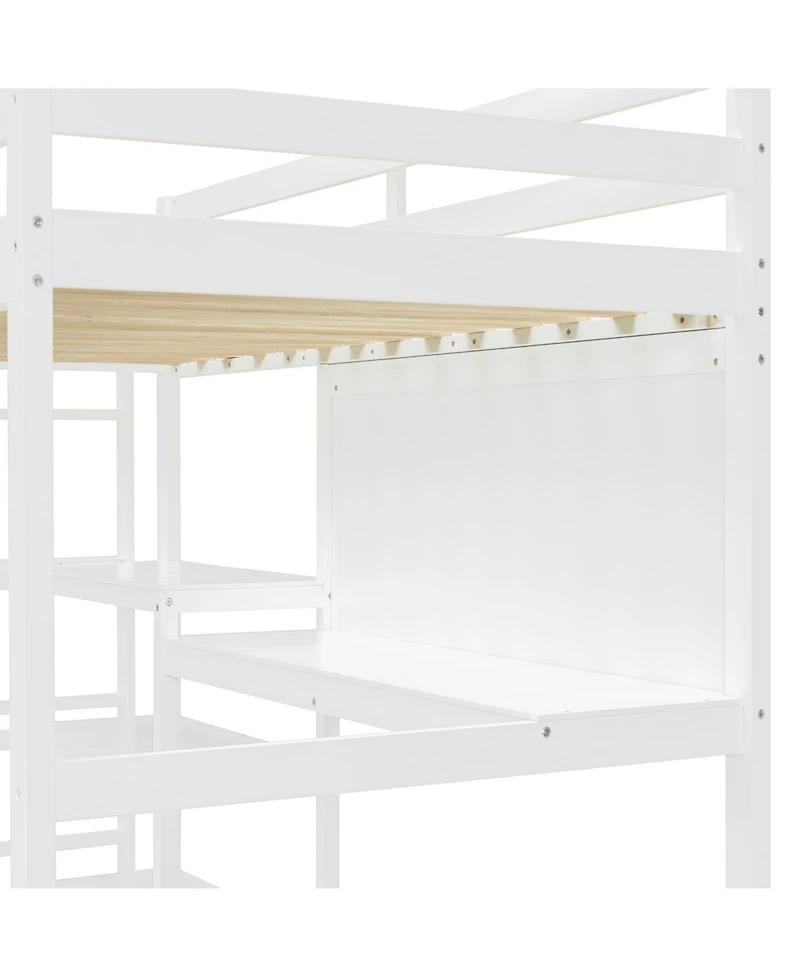 Streamdale Furniture Twin Loft Bed with Shelves, Desk & Board - Gray