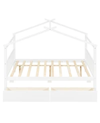 Streamdale Furniture Full Size Wooden House Bed with Drawers, White