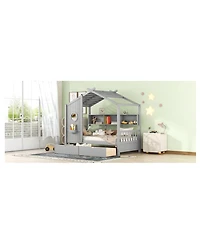Streamdale Furniture Wooden Twin House Bed with 2 Drawers & Storage Shelf, Gray