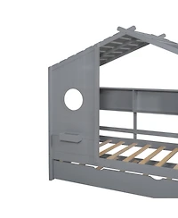 Streamdale Furniture Wooden Twin House Bed with Trundle & Shelf - Gray