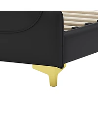 Streamdale Furniture King Leather Wingback Bed Frame - Solid Slats, Easy Assembly