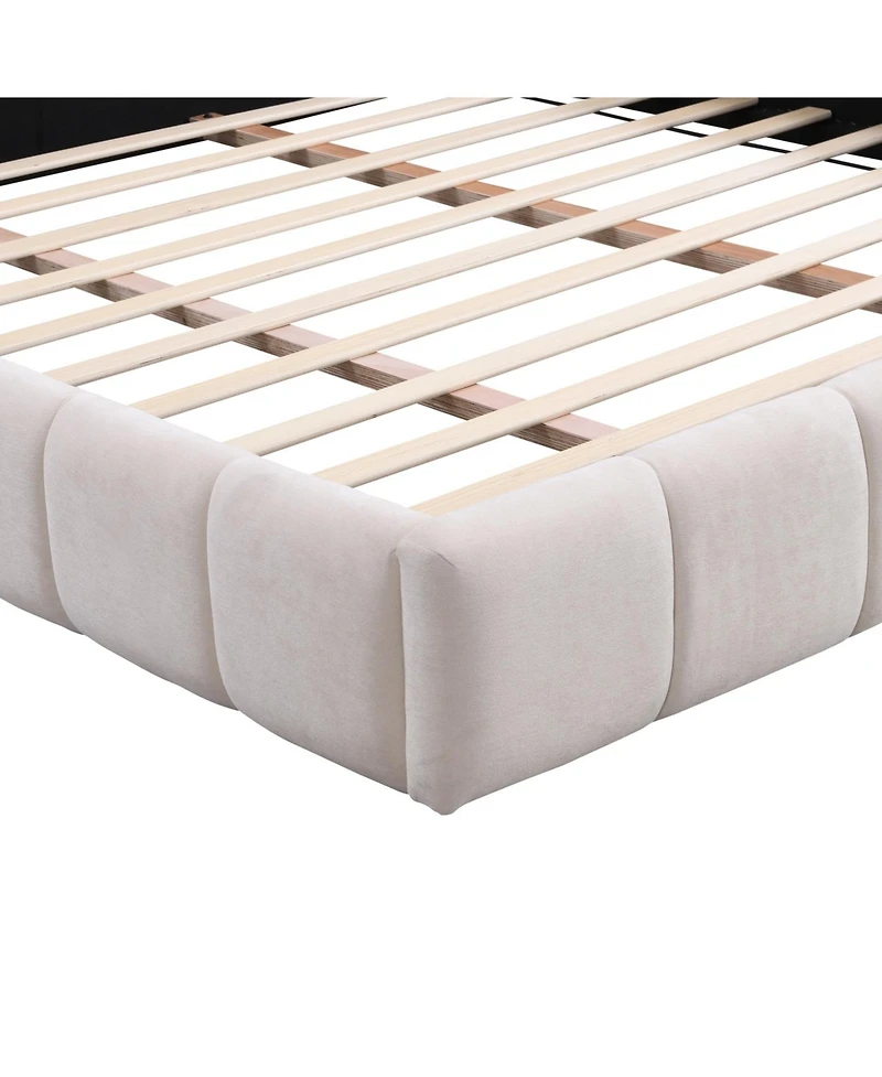 Streamdale Furniture Elegant Beige Chenille Upholstered Bed with Checkerboard Design, King, Beige