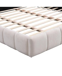 Streamdale Furniture Elegant Beige Chenille Upholstered Bed with Checkerboard Design, King, Beige