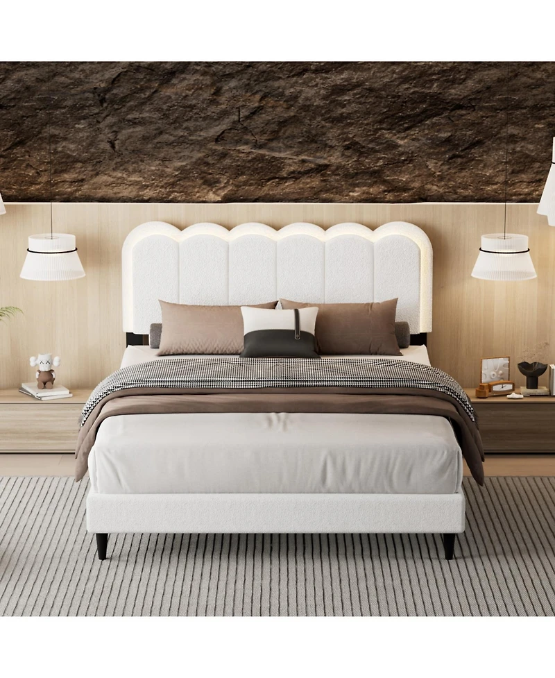 Streamdale Furniture Lambswool Headboard Bed Frame w/ Light, Full