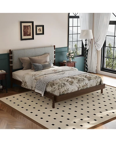 Streamdale Furniture Queen Platform Bed Frame with Headboard - Walnut/Grey