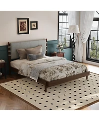 Streamdale Furniture Queen Platform Bed Frame with Headboard - Walnut/Grey