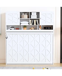 Streamdale Furniture Queen Size Wall Murphy Bed with Ample Storage Space and Diamond Stripes, White