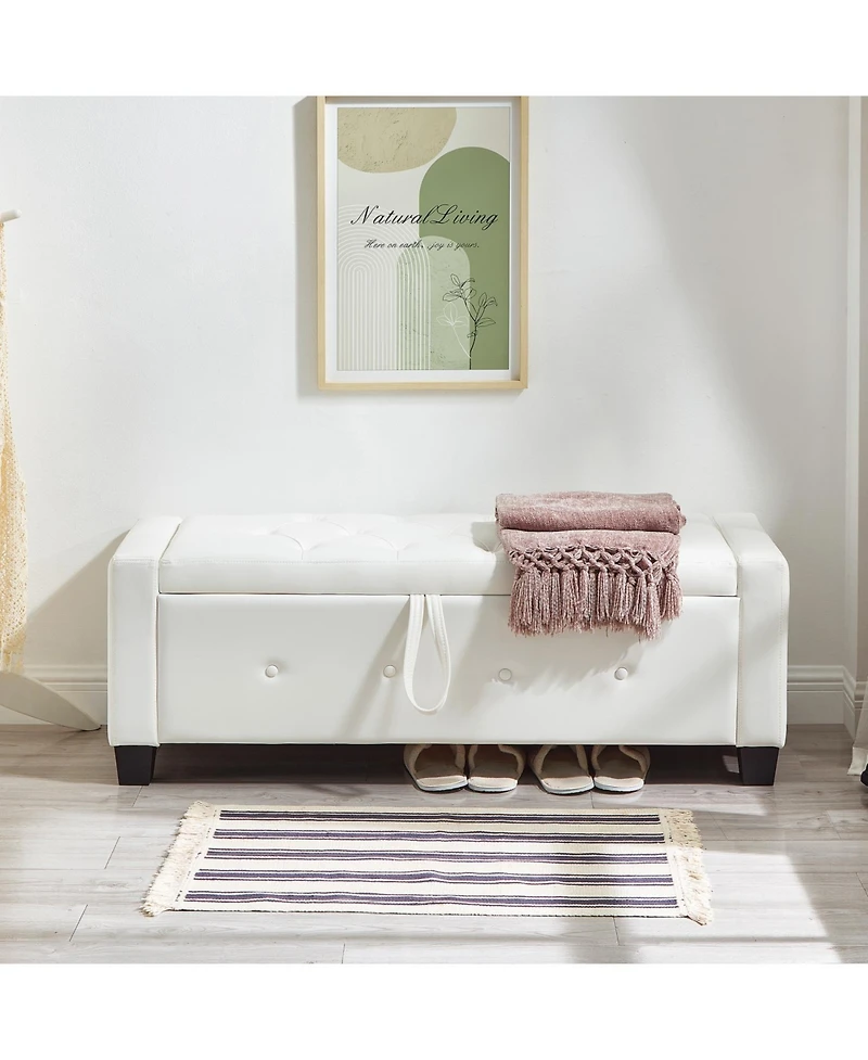 Streamdale Furniture 48" Storage Ottoman Bench - Tufted Faux Leather - Ivory White