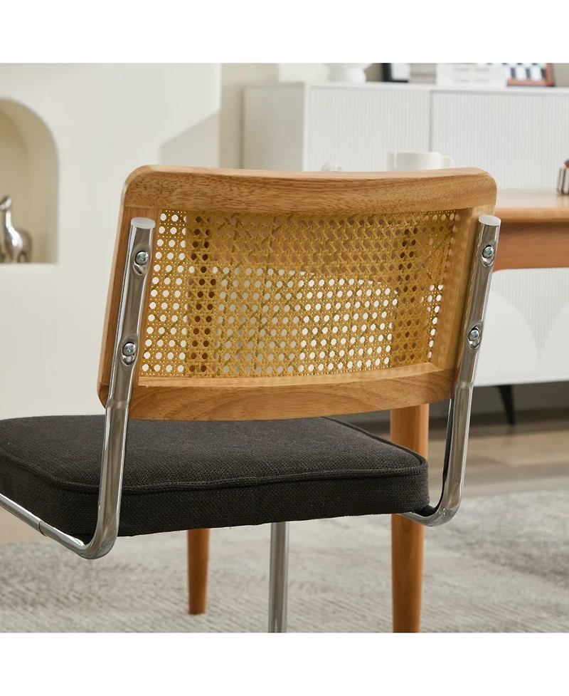 Streamdale Furniture Oak Rattan & Linen Cantilever Chair (360lb Capacity)