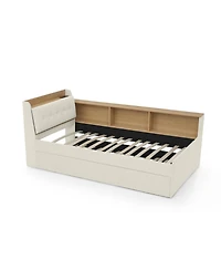 Streamdale Furniture Twin Velvet Daybed with Storage, Trundle, & Led - Beige