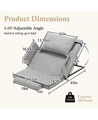 Streamdale Furniture Adjustable Bed Backrest w/ Rails - 300lbs, 4-68 Lift