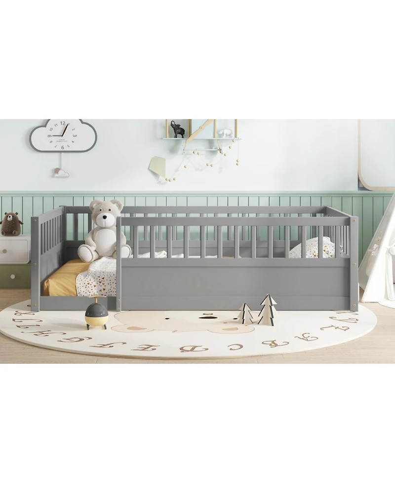 Streamdale Furniture Twin Floor Bed Frame with Fence