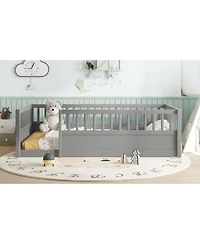 Streamdale Furniture Twin Floor Bed Frame with Fence