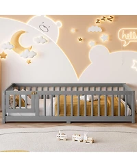 Streamdale Furniture Twin Floor Bed with Guardrails & Door - Gray