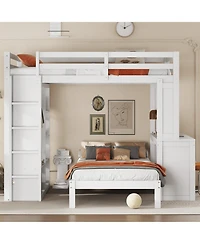 Streamdale Furniture Bunk Bed with Desk & Shelves, Converts to Loft Bed