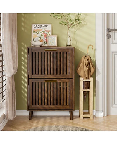 Streamdale Furniture Walnut Shoe Cabinet - 2 Flip Drawers