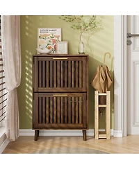 Streamdale Furniture Walnut Shoe Cabinet - 2 Flip Drawers