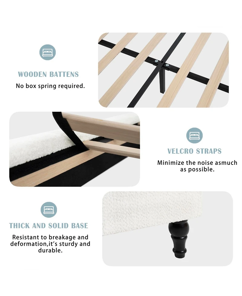 Streamdale Furniture Queen Bed Frame, 55.5" Upholstered Headboard, Boucle Fabric