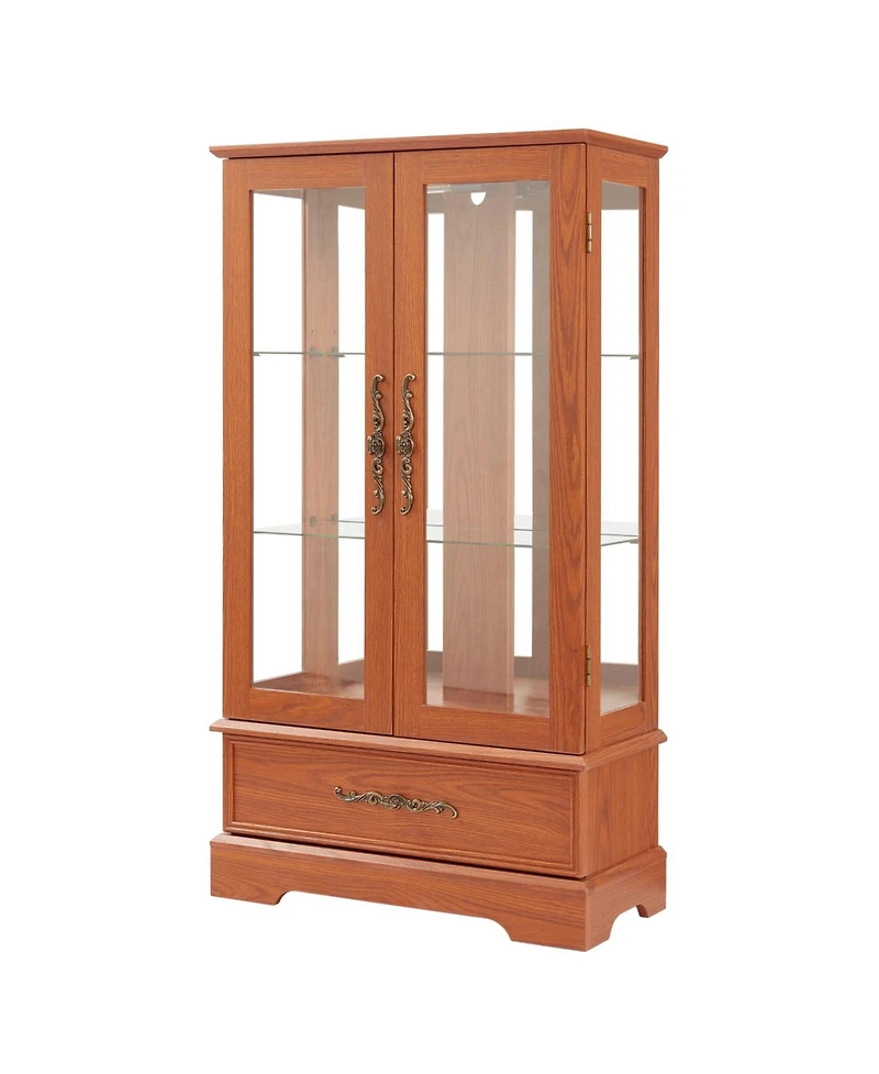 Streamdale Furniture Lighted Glass Curio Cabinet - 2-Door Display, Drawer