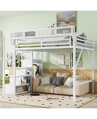 Streamdale Furniture Queen Loft Bed with Stairs, Metal, Storage, Wardrobe