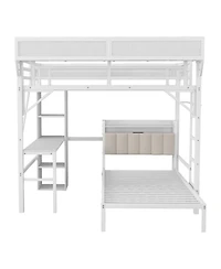 Streamdale Furniture Full/Twin Metal Bunk Bed w/ Desk, Bookshelves, Led, Charge - White