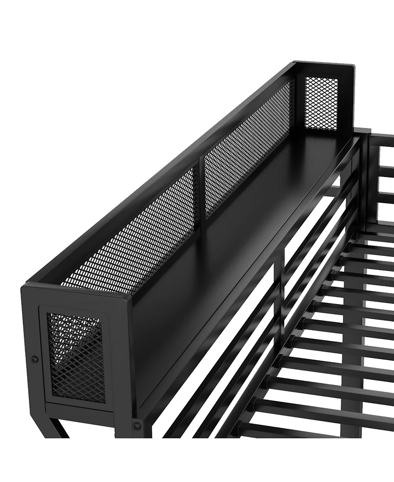 Streamdale Furniture Queen Over Queen Metal Bunk Bed w/ Ladder & Shelf, Black
