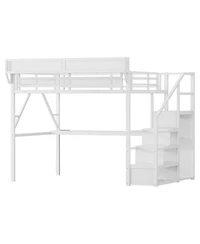Streamdale Furniture Streamdale Queen Loft Bed with Desk, Stairs, Light & Charging Station