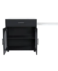 Streamdale Furniture Expandable Kitchen Island, Marble Top, Power Outlet, Storage Cart - Black