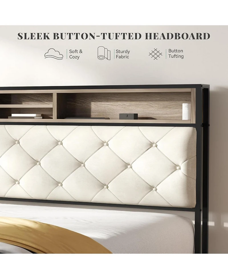 Streamdale Furniture King Upholstered Platform Bed Frame with Charging Station