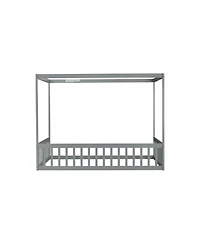 Streamdale Furniture Full Size Canopy Frame Rubber Wood Floor Bed with Fence,Guardrails