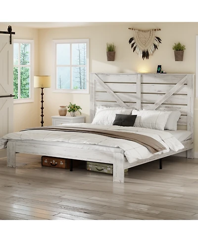 Streamdale Furniture King White Wood Platform Bed Frame, Noise Free, Easy Assembly, Under Bed Storage