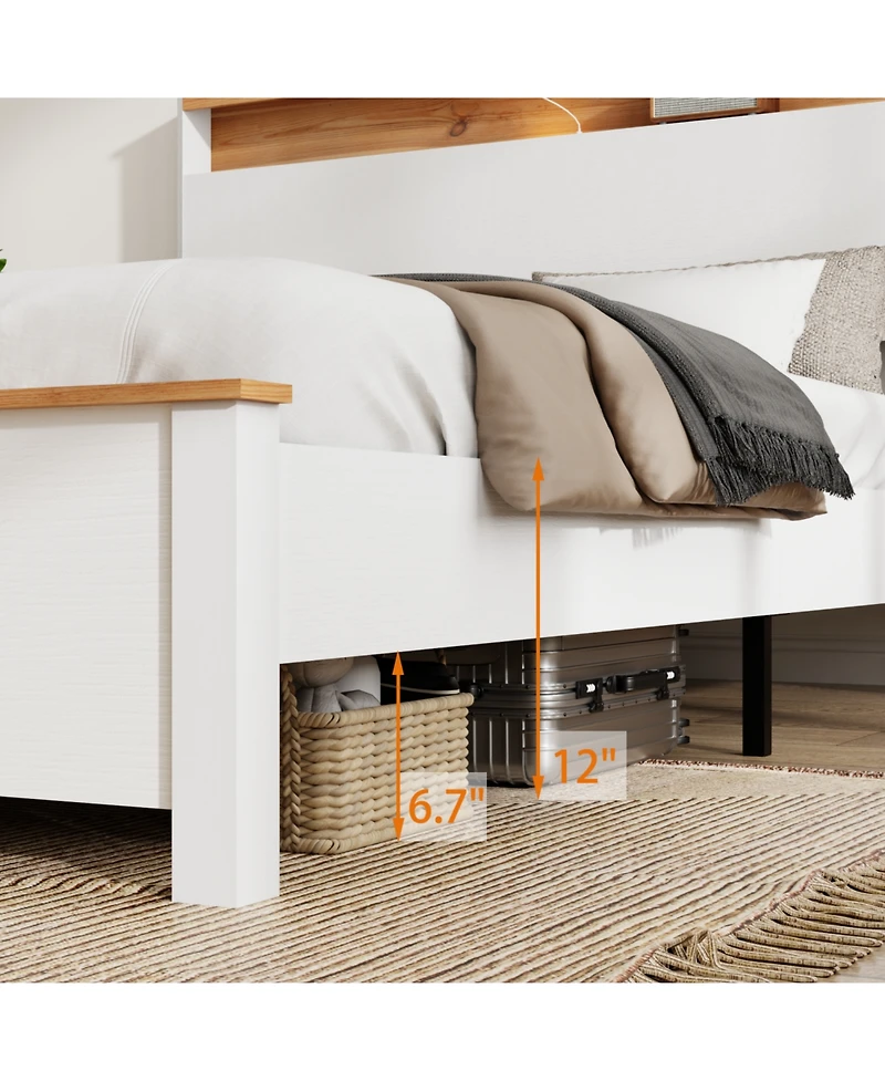 Streamdale Furniture King Bed Frame with Built-In Charging Station in Rustic White