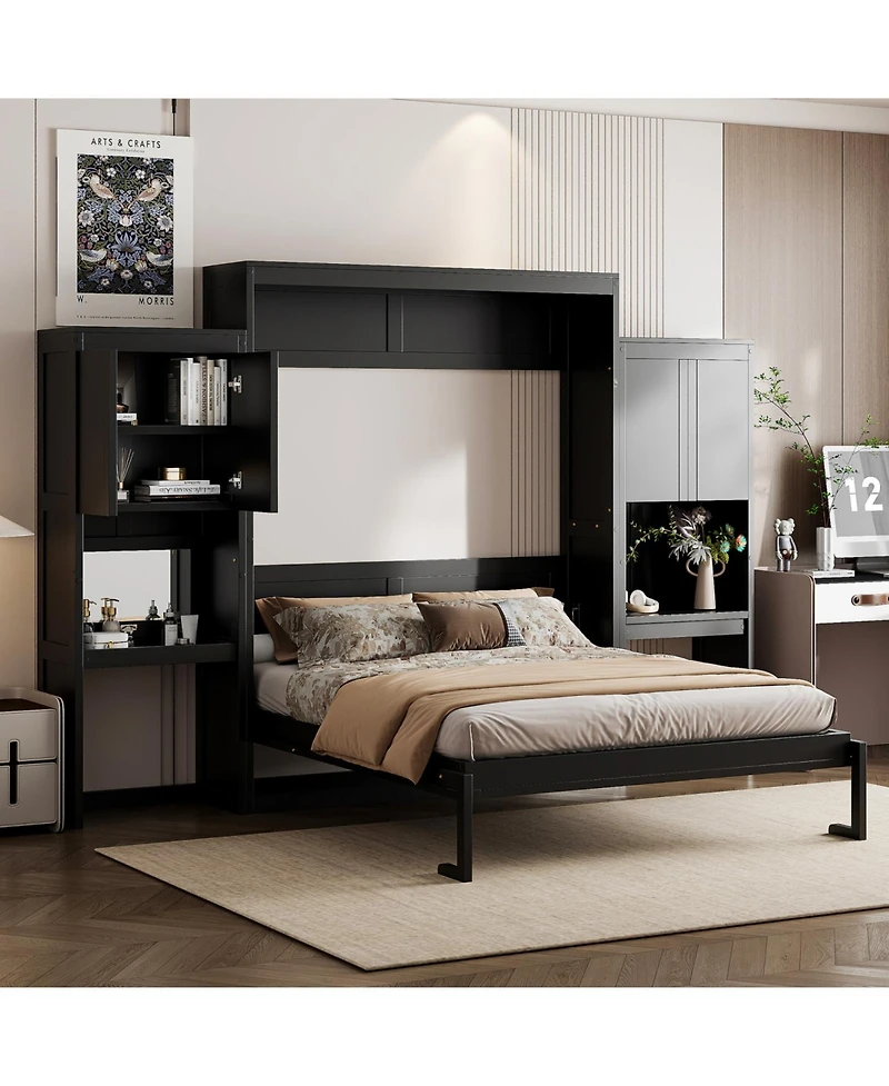 Streamdale Furniture Queen Size Murphy Bed with Desk Vanity and Cabinets Espresso