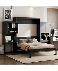 Streamdale Furniture Queen Size Murphy Bed with Desk Vanity and Cabinets Espresso