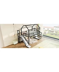 Streamdale Furniture Full House Loft Bed with Slide, Stairs, Storage, Black