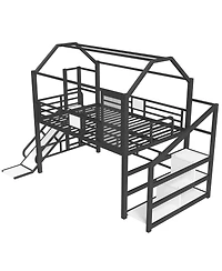 Streamdale Furniture Full House Loft Bed with Slide, Stairs, Storage, Black