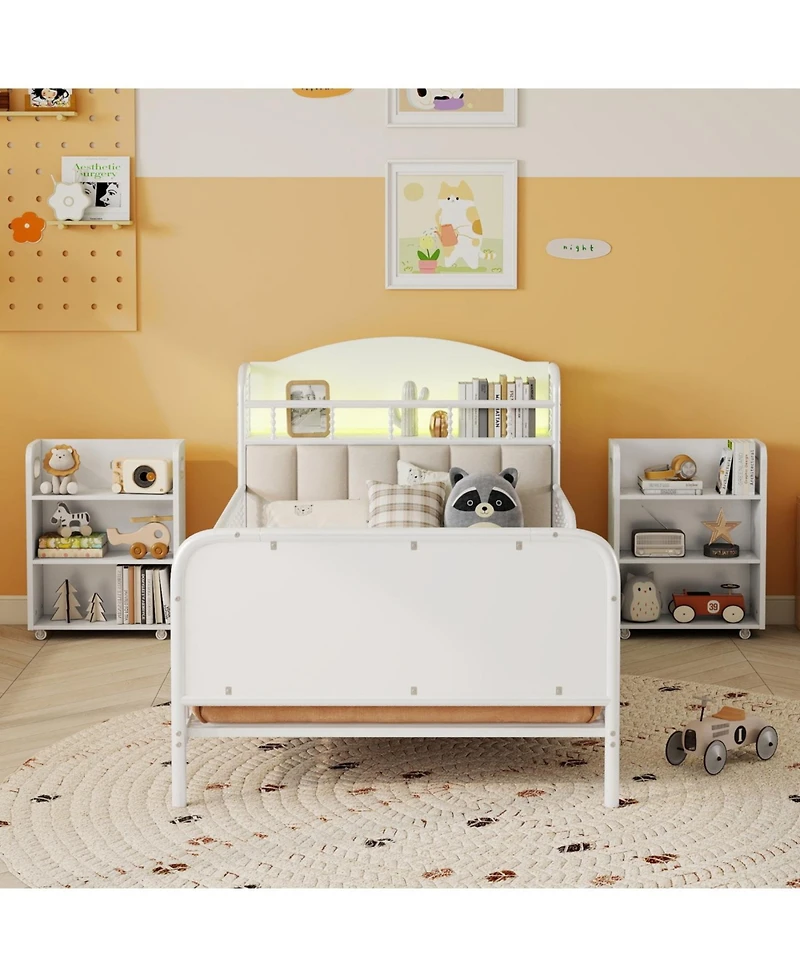 Streamdale Furniture Streamdale Twin Metal Platform Bed with Light & Storage Shelves, White