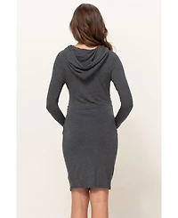 Hello Miz Women's Long Sleeve Side Ruched Maternity Hoodie Dress