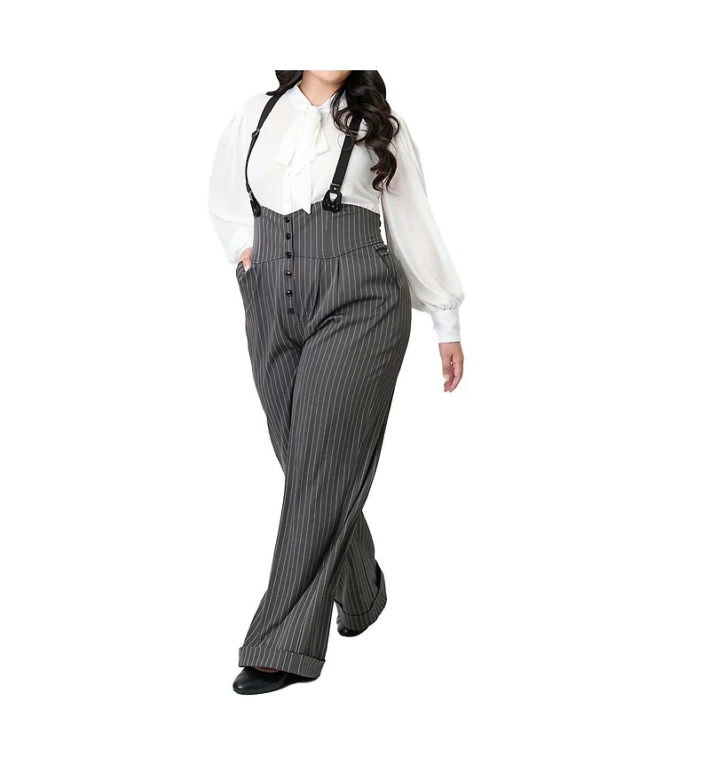 Unique Vintage Plus Size Thelma High Waist Suspender Pants