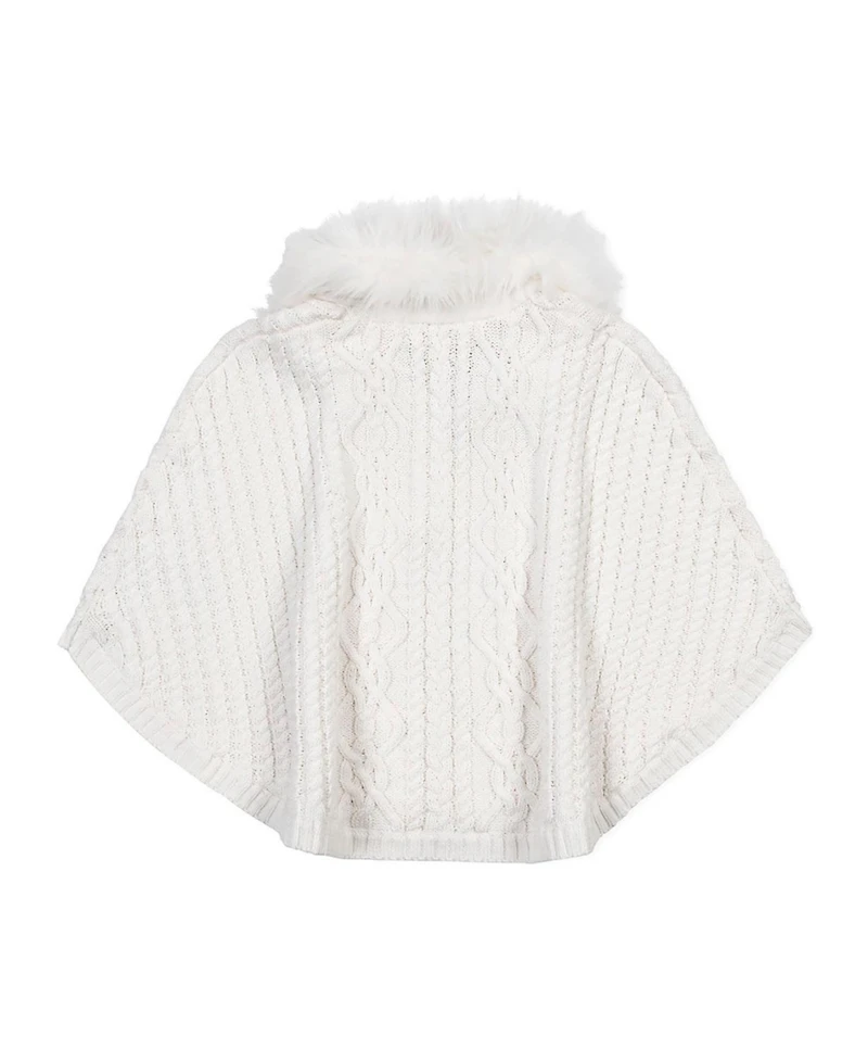 Hope & Henry Girls Organic Cable Sweater Cape with Faux Fur