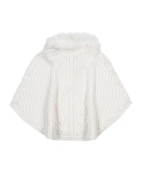 Hope & Henry Girls Organic Cable Sweater Cape with Faux Fur