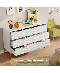 gaomon 7-Drawer Modern White Dresser, Deep Drawers, Wide Top, Long Wooden Chest for Bedroom, Closet, Living Room, Hallway