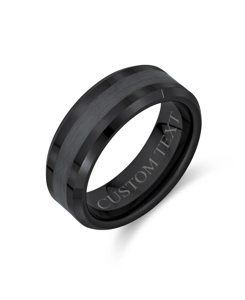 Bling Jewelry Plain Simple Beveled Edge Black Titanium Band Ring 8MM Comfort Fit