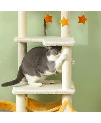 Aostirmotor 63" Moon & Star Themed Cat Tree with Condo, Scratching Posts & Cat Bed