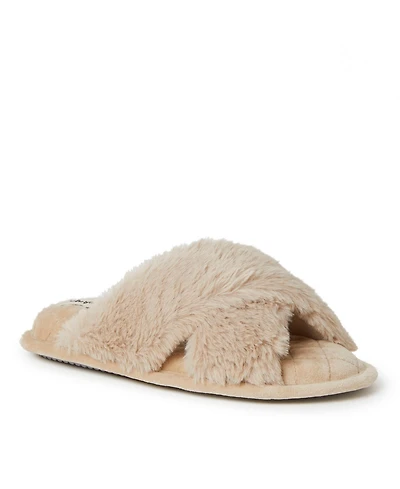 Dearfoams Women's Jessica Furry Crossband Slide Slipper