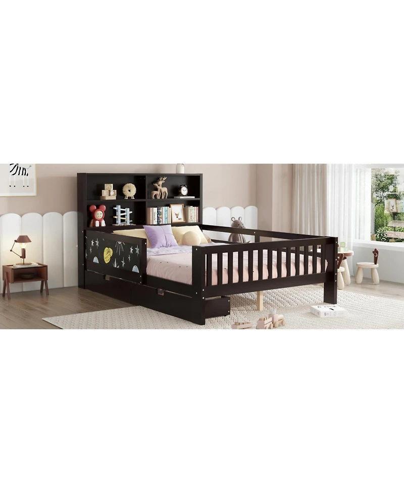 Streamdale Furniture Full Platform Bed with Chalkboard, Storage, Shelves, Espresso
